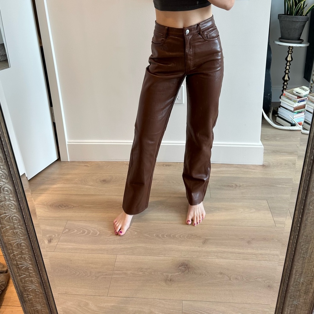 Wilfred Brown Faux Leather Straight Leg Pants Size 2 (like new)